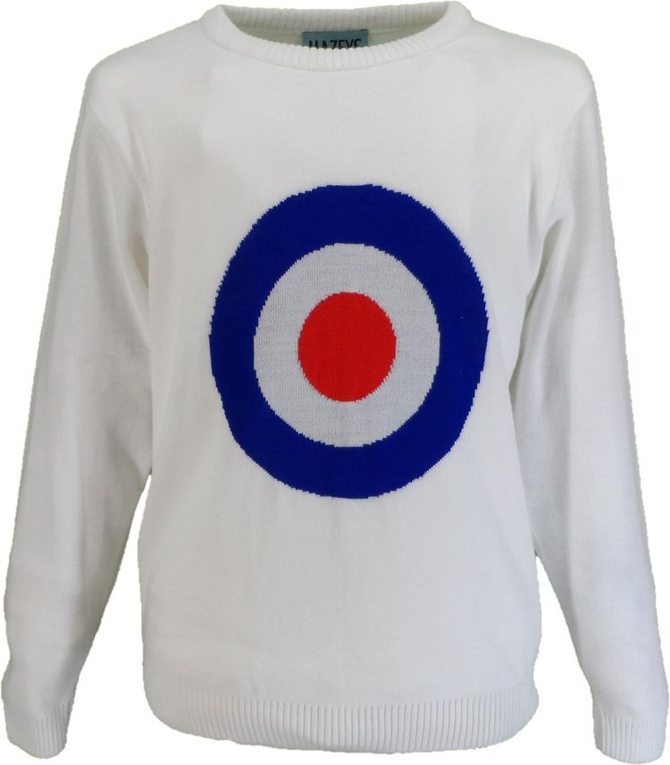 Kimchi Blue Mod Target white sweater with blue and red target design product image